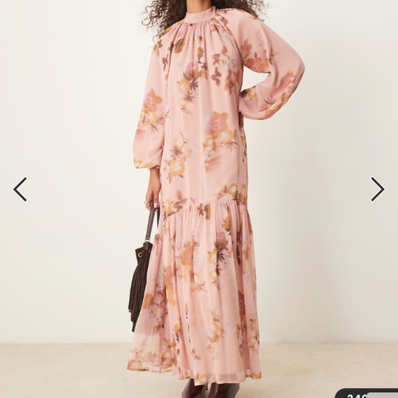 ASOS DESIGN smock tie bow back maxi dress in pink blurred floral print - Picture 1 of 4